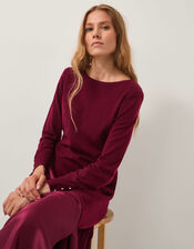 Saz Asymmetrical Mix Satin Midi Dress, Red (BERRY), large