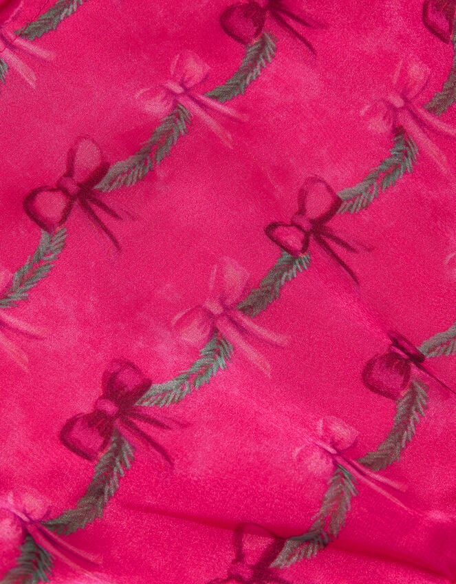 Christmas Scene Bow Puff Sleeve Dress , Pink (PINK), large
