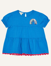 Tiered Rainbow Detail Short Sleeve T-Shirt, Blue (BLUE), large