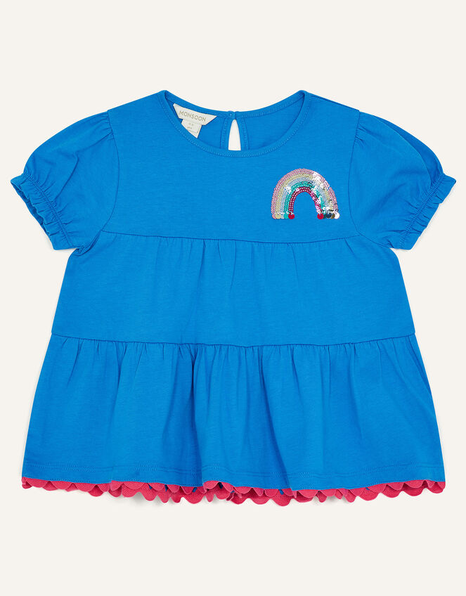 Tiered Rainbow Detail Short Sleeve T-Shirt, Blue (BLUE), large