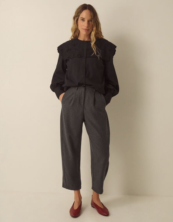 Orla High Waisted Barrel Leg Trousers, Grey (CHARCOAL), large