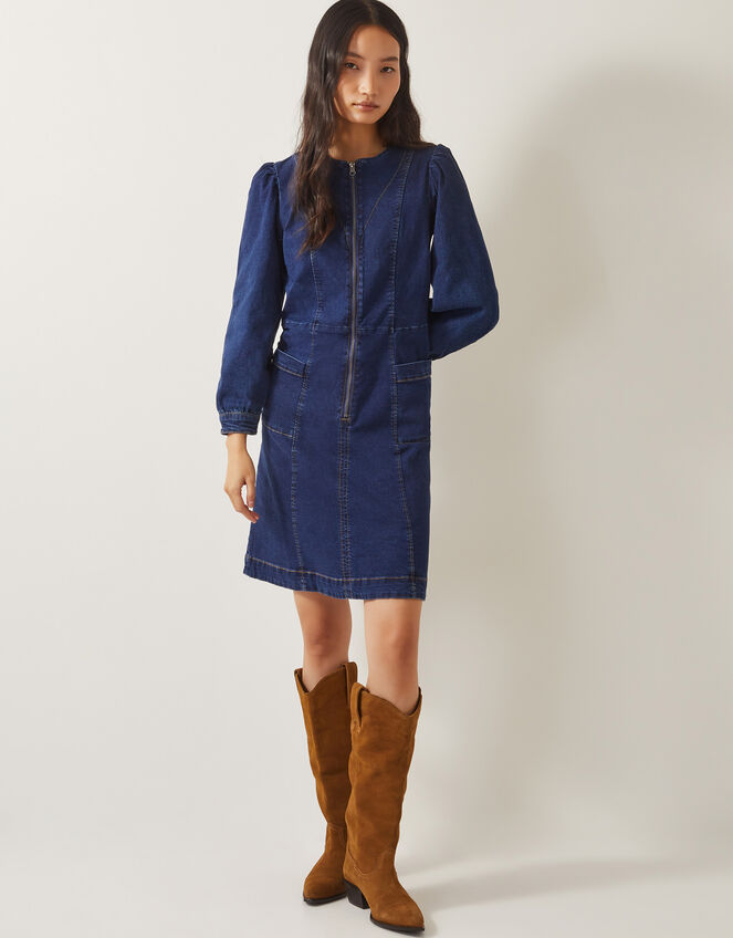 Katlyn Zip Denim Mini Dress, Blue (MID AUTHENTIC BLUE), large