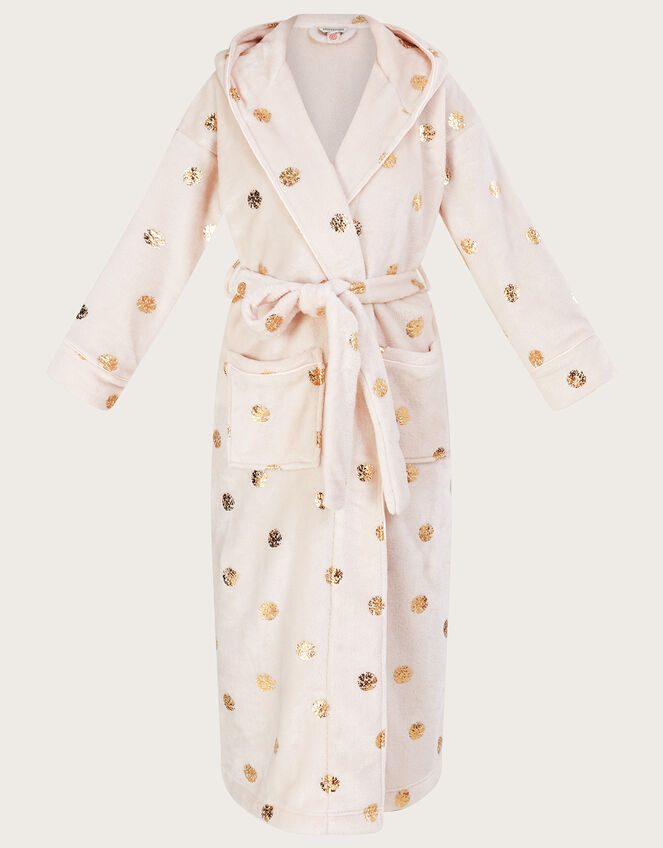 Spot Foil Hooded Dressing Gown, Ivory (IVORY), large