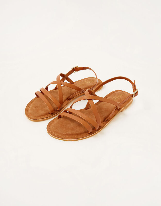 Cross-Over Leather Sandals, Tan (TAN), large