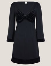 Blair Velvet Bow Long Sleeve Mini Dress, Black (BLACK), large
