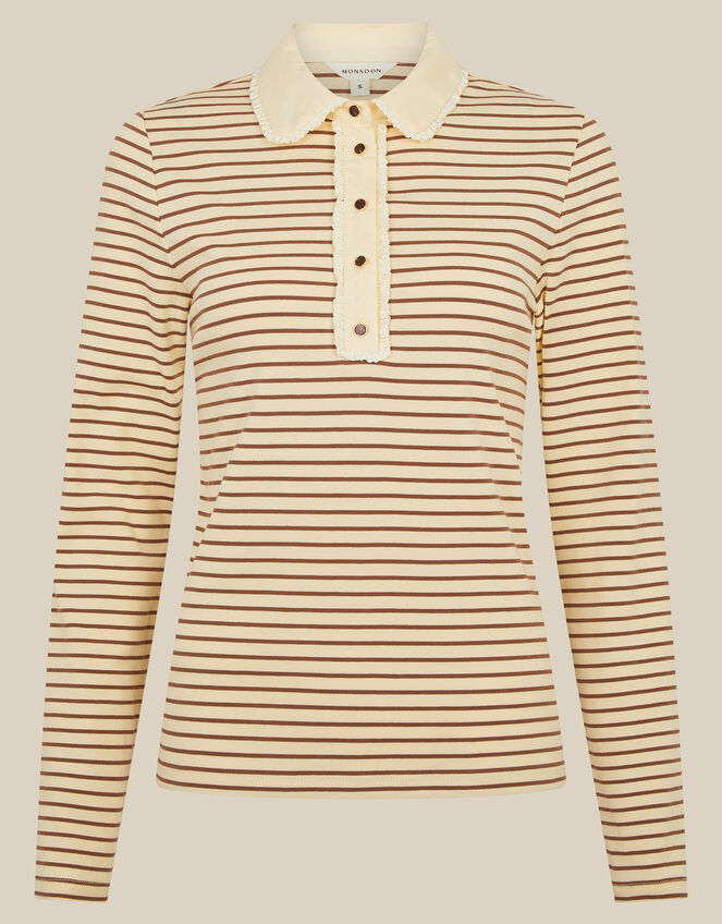 Stacy Stripe Jersey Polo Top, Cream (CREAM), large