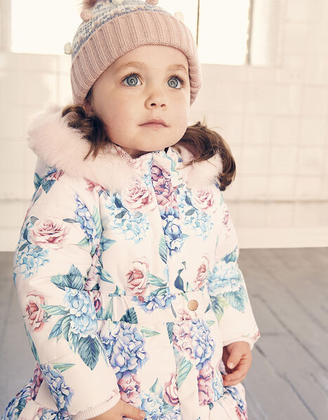 Baby Floral Padded Puffball Coat Pink, Pink (PALE PINK), large