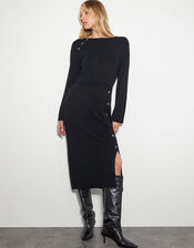 Ciara Button Midi Sweater Dress, Black (BLACK), large