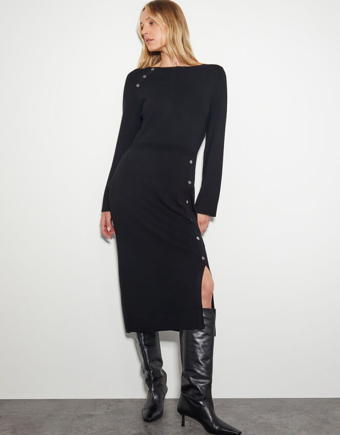 Ciara Button Midi Sweater Dress, Black (BLACK), large