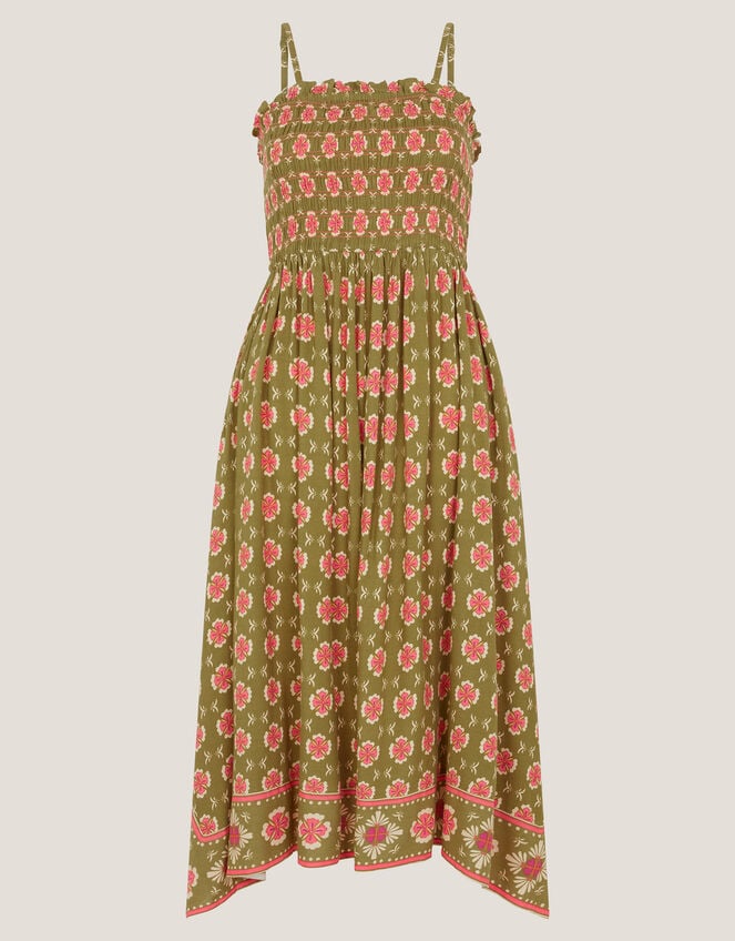 Maddie Floral Print Bandeau Midi Dress, Green (KHAKI), large