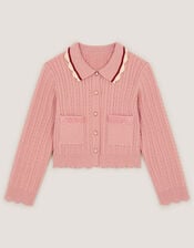 Embellished Cable Knit Cardigan, Pink (PINK), large