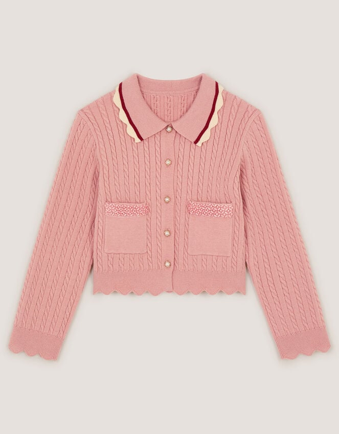Embellished Cable Knit Cardigan, Pink (PINK), large