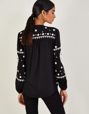 Embroidered Jersey Top in Sustainable Cotton, Black (BLACK), large