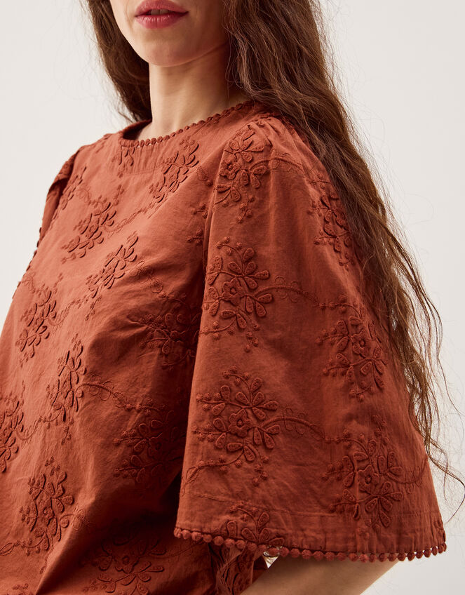 Harika Floral Embroidered Top, Brown (BROWN), large