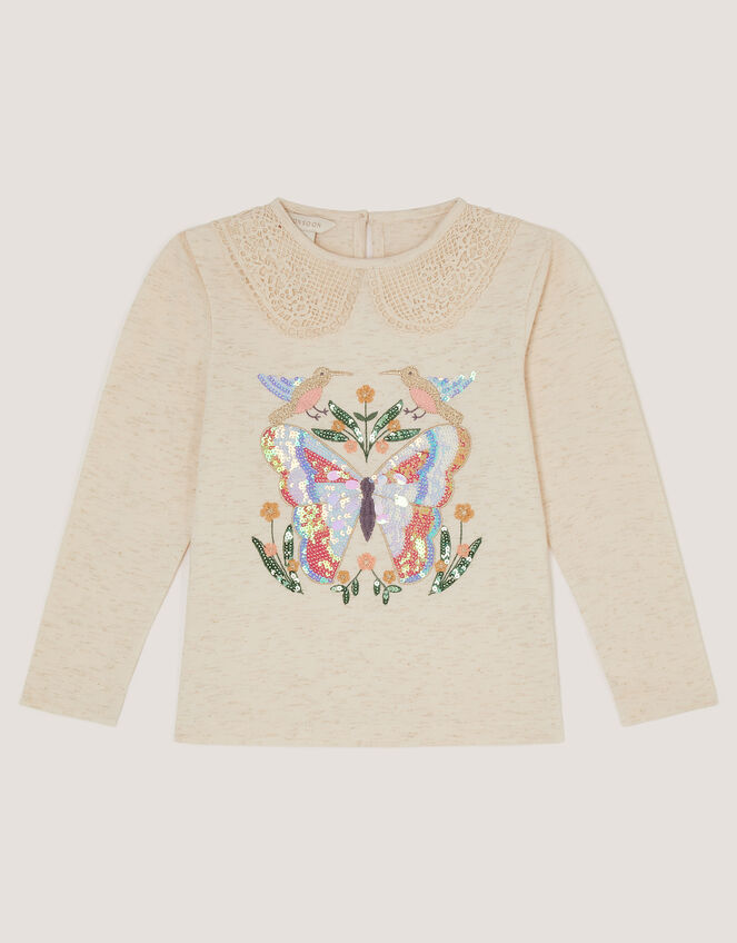 Sequin Butterfly Long Sleeve Top, Ivory (IVORY), large
