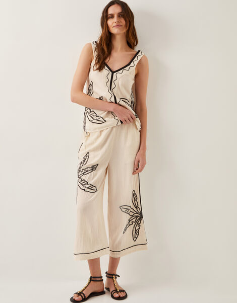 Hope Leaf Embroidered Culottes, Natural (NATURAL), large