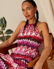 Printed Crinkle Maxi Dress with Recycled Polyester, Pink (PINK), large
