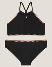 Rainbow Stitch Ribbed Bikini Set, Black (BLACK), large