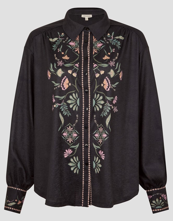 Sabrina Ornate Floral Print Shirt, Black (BLACK), large