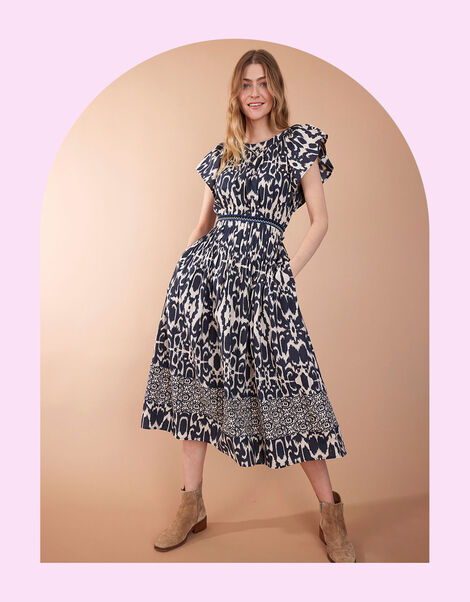 East Brenda Print Midi Dress, Blue (BLUE), large
