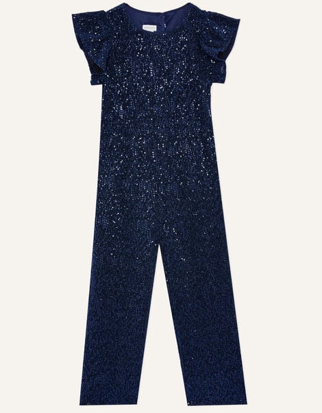 Sequin Stretch Jumpsuit Blue, Blue (NAVY), large