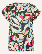 Palm Print Top in Pure Linen, Green (KHAKI), large