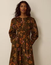 Princella Floral Corduroy Midi Dress, Green (GREEN), large