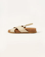 Crossover Stitch Footbed Sandals, Natural (NATURAL), large