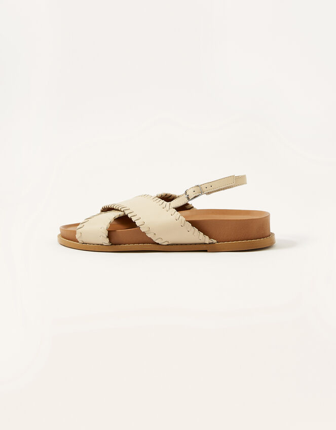 Crossover Stitch Footbed Sandals, Natural (NATURAL), large