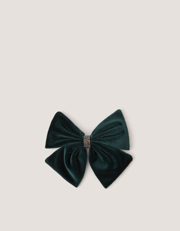 Velvet Bow Hair Clip, Green (GREEN), large
