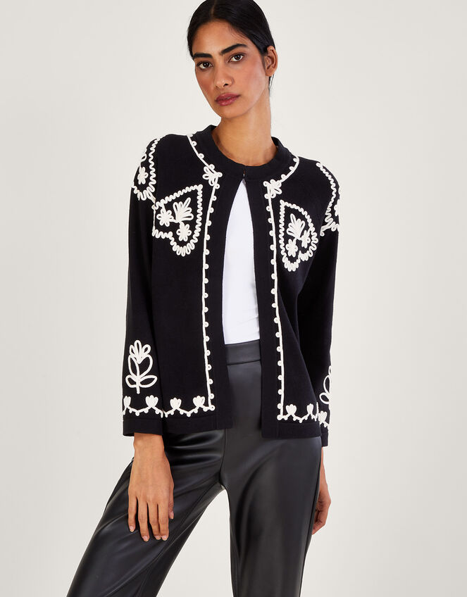 Cornelli Embroidery Jacket in Sustainable Cotton, Black (BLACK), large
