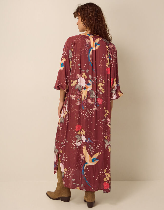 Clemence Seraphine Floral Print Satin Midi Tunic Dress, Red (BURGUNDY), large