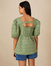 Sweetheart Neck Floral Print Top, Green (GREEN), large
