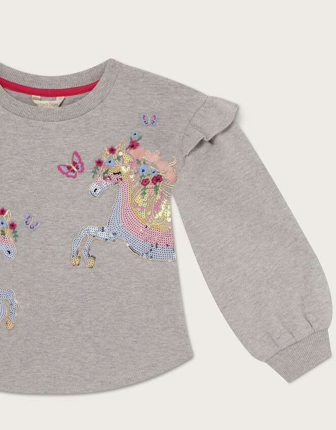 Double Sequin Unicorn Sweatshirt with Sustainable Cotton, Grey (GREY), large