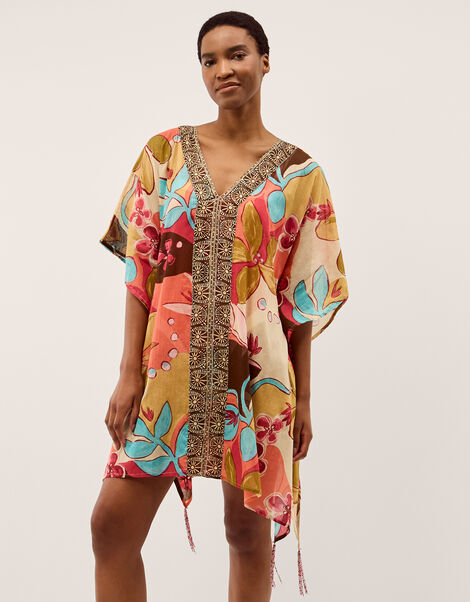 Iris Floral Print Mini Kaftan, , large