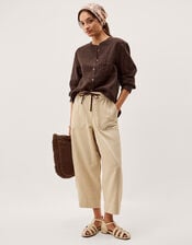 Clo Pintuck Linen Shirt, DARK BROWN, large