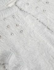 Jewelled Ruffle Front Fluffy Bolero, Grey (GREY), large