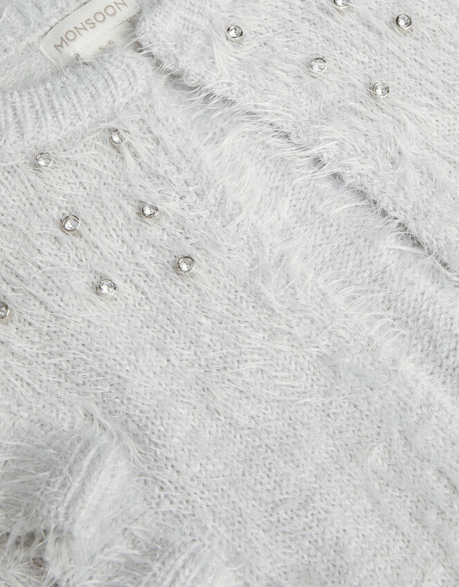 Jewelled Ruffle Front Fluffy Bolero, Grey (GREY), large