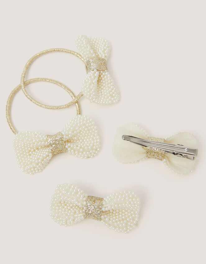 4-Pack Pearl Bow Hair Bands & Clips, Ivory (IVORY), large