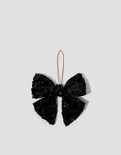 Sequin Bow Christmas Tree Decoration, Black (BLACK), large
