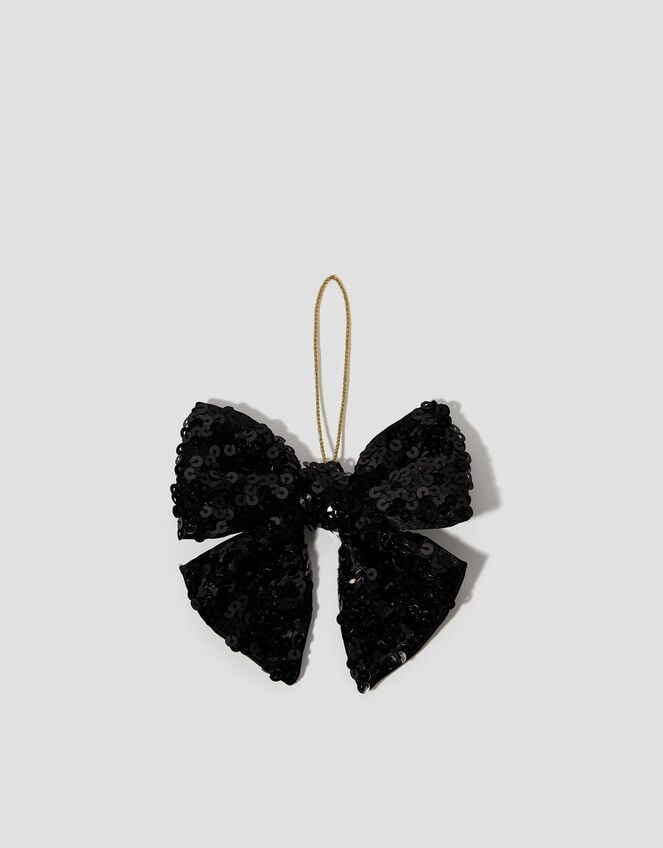 Sequin Bow Christmas Tree Decoration, Black (BLACK), large