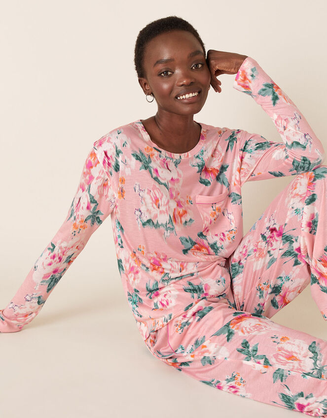 Floral Print Pyjama Set, Pink (PINK), large