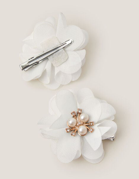 2-Pack Pearl Flower Hair Clips, Ivory (IVORY), large