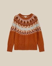 Frey Fair Isle Jumper, Orange (RUST), large