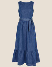 Hemp Denim Sleeveless Tiered Dress, Blue (DENIM BLUE), large