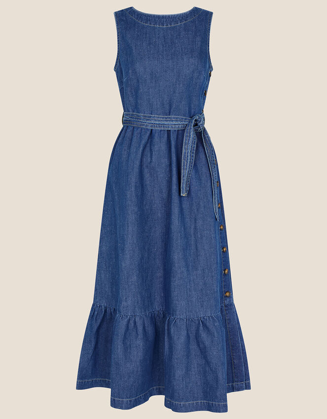Hemp Denim Sleeveless Tiered Dress, Blue (DENIM BLUE), large