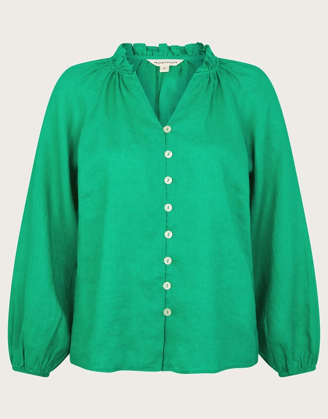 Reine Frill Linen Blouse, Green (GREEN), large