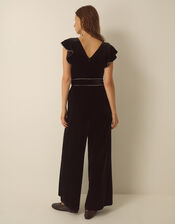 Dionne V-Neck Velvet Jumpsuit, Black (BLACK), large