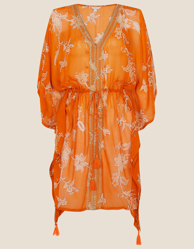 Kai Print Kaftan in Sustainable Viscose, Orange (ORANGE), large