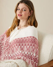 Fairisle Print Cable Knit Poncho, Cream (CREAM), large